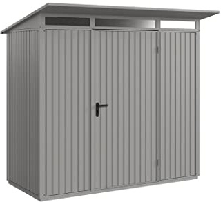 Gerätehaus Trend Pultdach / 1-flügelig / 3 Größen / 5 Farben/Geräteschuppen/Gartenhaus/Aluminium-Bodenrahmen/Hohe Qualität und sehr stabile Haptik/Einfache Montage - S (3,79 m²) (RAL 7016)