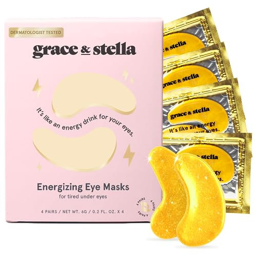 grace & stella Award Winning Under Eye Mask - Reduce Dark Circles, Puffy Eyes, Undereye Bags, Wrinkles - Under Eye Gel Patches, Vegan Cruelty-Free Self Care (4 Pairs, Gold)