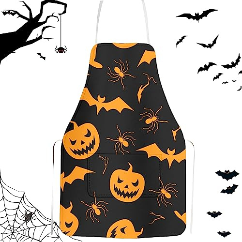 Durdiiy Unisex Apron Halloween Bib Widened straps Canvas Work Aprons for Men Floral Women Cooking Kitchen Chef Home Kitchen,Restaurant,Coffee (E)