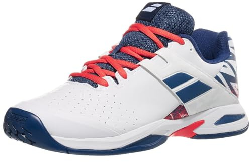 Babolat Scarpe da Tennis per Bambini AC Jr, Propulse all-Court per Bambini, aderenza, Ammortizzazione e Durata, Ampia Cinghia Avvolgente, Suola Ortholite Traspirante, Marca Francese, Bianco/Estate