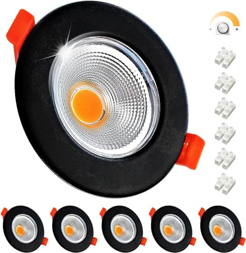 Wondlumi 6er LED Einbaustrahler Dimmbar 7W COB 2700K Ø65-88mm IP44 Schwarz | LED Spots 230V Warmweiß 600LM 60° Abstrahlwinkel Rund Deckenspots Matt Einbauleuchten Küche Wohnzimmer Schlafzimmer Bad