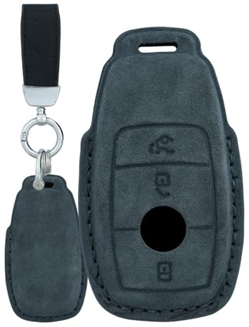 TECART Wildleder Autoschlüssel Hülle Passt für Mercedes Benz A C E S G Klasse GLC CLE CLA W177 W205 W213 W222 S63 AMG Schutzhülle Schlüssel Zubehör Schlüssel 3 Keyless Tasten A Tief grau