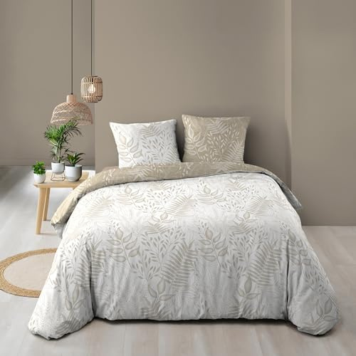 Douceur d'Intérieur, Parure de Lit 3 Pièces (260 x 240 cm) Cassia Naturel, 100% Coton