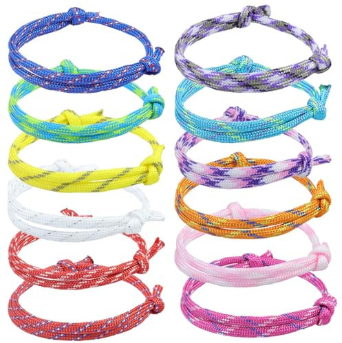 LEEQ Bunt Marine Seil Schnur Nautische Surf Armband - 12pcs Einstellbare Mode Geflochtenes Armbänder, Segeltau Armkettchen, Handgemacht Bettelarmband aus Nylon für Damen Herren Surfer Geschenk