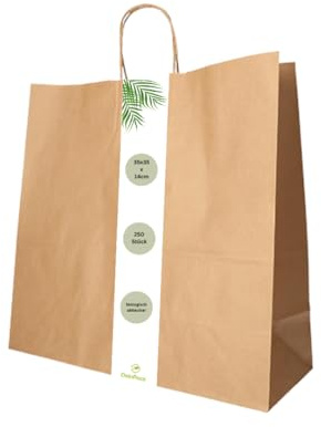 DeinPack 250 x Papiertüten 35 x 35 x 14 cm braun Umweltschonende Papier Tragetaschen groß I Papiertüten Geschenktüten Papiertragetaschen biologisch abbaubar, kompostierbar