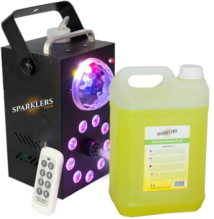 Machine à fumée 700W Effet Astro & 9 LED + Liquide à Fumée - Puissance 700 Watt, Très bon Débit - Temps de chauffe rapide - Réservoir 15cm - Facile à transporter, idéale pour DJ (1 MACHINE + 5L)