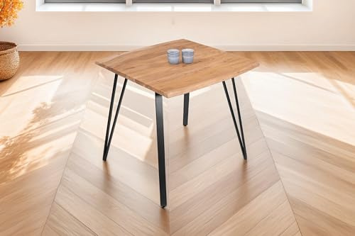 SAM Esstisch Celia 80x80 cm Akazie Natur Metallgestell schwarz | Baumkantentisch massiv, Akazienholz naturfarben, echte Baumkante, Massivholz, Esszimmertisch