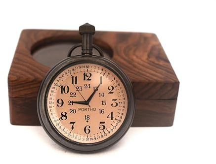 NautiKraft Orologio da taschino classico vintage con catena e scatola in legno, eleganza senza tempo per uomini e donne, regalo 46 mm, Portho, Vintage