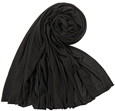 WANSSY® Damen Uni Farbe muslimisch Hijab Kopftuch Jersey Baumwollmischung modern islamische Kopftücher (Schwarz)