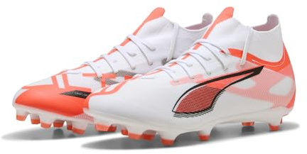 Puma Ultra 5 Match+ FG/AG - Scarpe da Calcio Unisex, Puma White-Puma Black-Glowing Red,