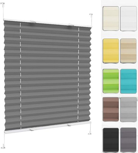 Plisseerollo Fensterrollo Faltrollo Jalousie 86 x 215 cm, Klemmträger Befestigung Klemmträger, Plissee Ohne Bohren Klemmfix Jalousie, Thermo Plissee Ohne Bohren, für Fenster & Tür, Grau