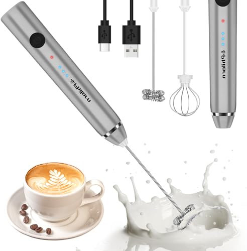 Philorn Milchaufschäumer Stab, Milchaufschäumer Elektrisch Stab Hand Held, 3-Gang USB-C Aufladbar Aufschäumer, Manuelle Milchschäumer für Kaffee/Latte/Cappuccino/Eier Schlagen (Silber)