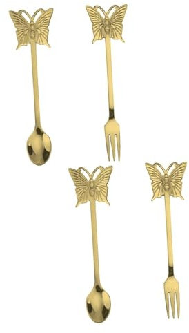 GLJTUO Juego De Cubiertos De 2/4 Piezas con Tenedor Y Cuchara De Mariposa, Juego De Vajilla con Cuchara De Arroz De Mango Largo, Juego De Cubiertos De Acero Inoxidable,4 Pcs