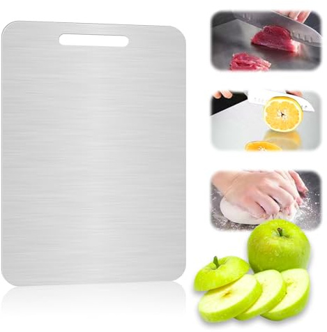Edelstahl Schneidebrett, 39 * 28 CM Doppelseitiges Edelstahl Schneidebrett Chopping Board Titan Schneidebrett Groß, Schneidbrett Metall Stahl Brettchen Küche für Fleisch Obst Gemüse