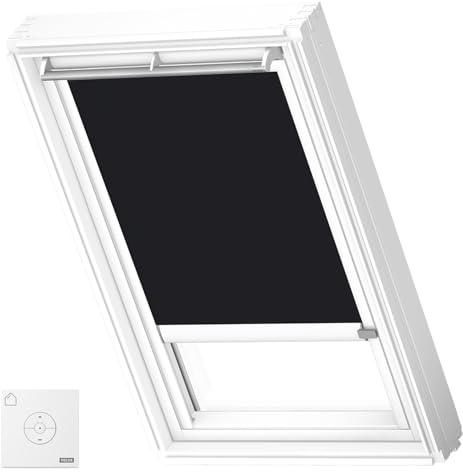 VELUX Store Occultant Solaire, Cadre Blanc, U08, Noir | Fonctionnement solaire, télécommande, réglage progressif