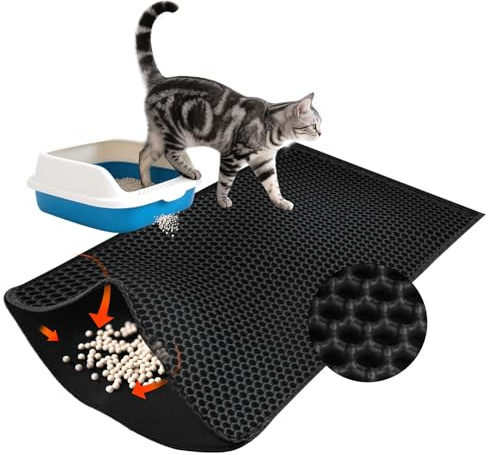 VFANDV Katzenklo Matte, Groß 90X60 CM Katzenmatte, Waben Design Katzenmatte Katzenklo, Katzenstreu Matte Wasserdicht und Rutschfeste, Leicht zu reinigen, Schwarz