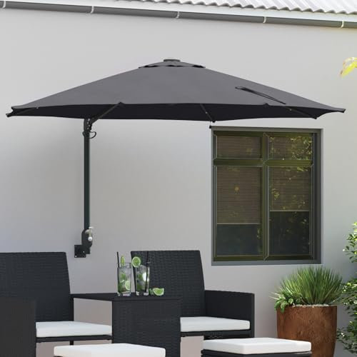 Brokky 42003245 Wall-mounted Garden Parasol with LEDs Antracite 248 cm Sun Shade Canopy, UV Protection