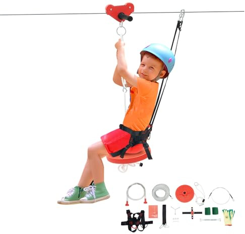 Zipline Kit for Kids and Adults, Up to 330 lbs, 160FT Outdoor Backyard Outdoor Quick Setup Zip Line with Stainless Steel Spring Brake and Safety Belt, Playground Entertainment