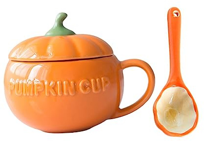 Veemoon Bol à Soupe Citrouille En Céramique Avec Couvercle Et Cuillère - Tasse à Café Halloween 300 Ml - Design Unique Citrouille Pour Décoration Et Utilisation à
