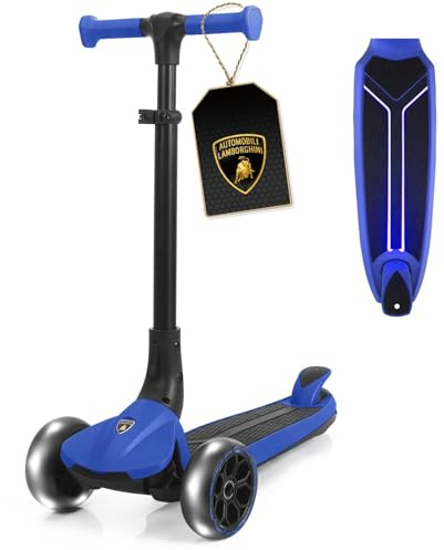 Lamborghini Scooter for Kids Ages 3-7, 3 Wheel Kids Scooter with Light-up Wheels & LED Deck, Adjustable Height, Foldable, Lean to Steer, Kick n Roll for 3+ Year Old Toddlers Girls Boys Blue