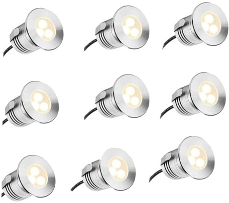 JOUFNING 9PCS Luci Subacquee per Laghetti - Lampada da Esterno da 3 W, Luci per Fontane A Bassa Tensione da 12 V A 24 V, Luci Sommergibili in Acciaio Inossidabile Impermeabili IP68(Warm Light,12V)