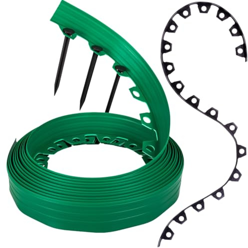 GARDENIX Flexible Plastic Lawn Edging, Green, 10 m, 20 Ground Anchors, 8 cm Height, Weatherproof Lawn Edging, Flower Bed Edging, Round, Flower Bed Border, for Gardens and Robotic Lawnmowers