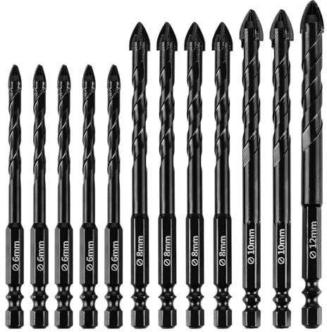 APACALI Lot de 12 forets à pierre en carbure de tungstène 6/6/6/6/6/8/8/8/8/10/10/12 mm avec changement rapide pour céramique