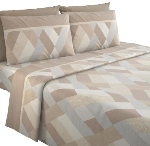 MAXIME MAISON - Completo Lenzuola Flanella Una Piazza e Mezza in Cotone Stampate, Set Lenzuola 1 Piazza e Mezza Invernali con Fantasia Elegante (Cross Tortora)