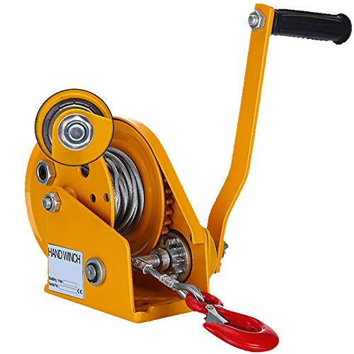 Cabrestante Manual práctico con cojinete y Freno, con manivela, Cable Acero y Gancho Seguridad, grúa tracción Manual pequeña para Uso doméstico, Remolque Barco, Capacidad elevación: 1200 LB