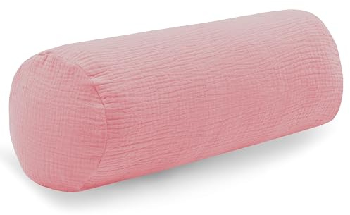 PinkZebra Nackenrolle Bezug aus Musselin ca. 15 x 40 cm, Nackenrollenbezug mit Reißverschluss, Nackenrollenüberzug, Hülle für Nackenrollen, Nackenrollenhülle, Altrosa
