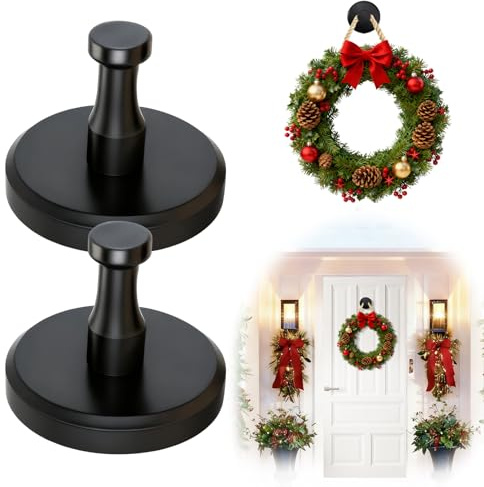 Wsndyjia 2Pcs Suction Cup Hooks, Upgrade Reusable No Drill Suction Cup Hook for Shower, Wreath Hanger for Front Door, Towel Hooks for Window Bathroom Mirrors (Black Metal)