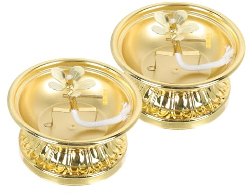 LOLIPPYY Lámpara de Aceite Vintage de Aleación Dorada para Adoración Budista, Resistente y Fácil de Usar, Adecuado para Espacios Interiores y Bodas, Pack de 2 Piezas