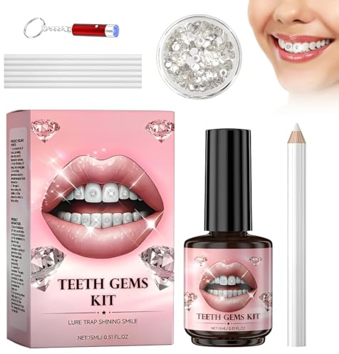 YUPZAR Kit Brillantini per Denti Tooth Gems Kit Brillantini Denti Kit Brillantino Dente,Per Brillantino Sul Dente Brillantini Contiene Strass E colla per Brillantini Denti,Penna con Pietra Preziosa