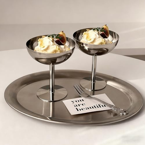 Tissting Tazza di gelato in acciaio inox, Coppette gelato moderne con piedi alti per dessert, insalate e cocktail, set da 2, materiale sicuro per lavastoviglie, design elegante per tavola e cucina