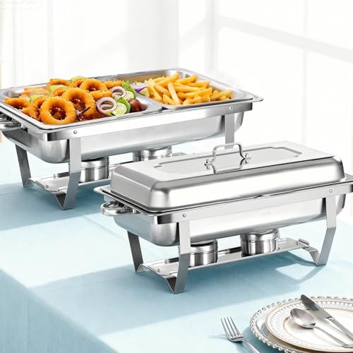XYJBHB Chafing Dishes for Buffet, 9L 2 Pack Chafing Dish Buffet Set, Stainless Steel Buffet Food Warmers Sets for Catering Events Parties Dinners, Silver, Half Size