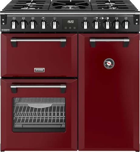 Stoves Richmond Deluxe 90DF 90cm wide Dual Fuel Range Cooker with Gas Hob - Garnet Red - A Rated