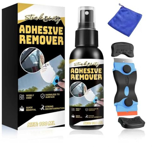 Adhesive Remover Spray, Adhesive Remover, 100ml Glue Remover with Scraper Tool and Cloth, Car Sticker Remover Quick Removal Solution, Adhesive Remover for Cars