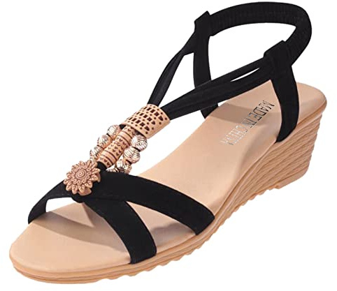 Uwdiohq Sandalias Planas Cómodas Mujer Primavera Verano De Bohemias Cuña Pescado Con Cuentas Pantuflas Cerradas (Black, 39) Caminar Senderismo Espadrilles Fucsia Cangrejeras Playa Marron