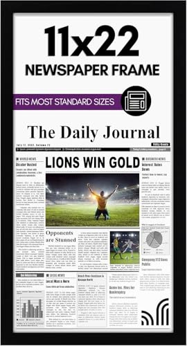 Americanflat 11x22 Newspaper Frame with Polished Plexiglass - Display for Assorted Media Articles - Signature Collection - Modern Picture Frame for Wall Display - Black