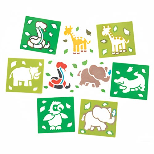 Baker Ross Stencil con animali della giungla (confezione da 6) per creazioni fai da te e decorazioni per bambini