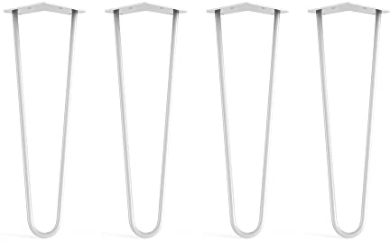 4 x Hairpin Legs from DT IRONCRAFT - 40cm 2 Rod / 10mm, Ivory White Colour - Bench, Stool & Bedside Table Legs with Floor Protector Feet & Screws