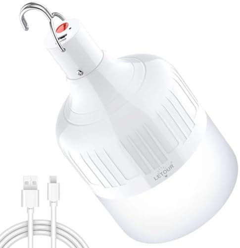 LETOUR Lampadina da Lavoro a Sospensione, Luce a LED di Campeggio Ricaricabile Tramite USB, 5000 Lumen, 5 Livelli Dimmerabile, Luce Esterna Portatile da Campeggio / Terrazza / Giardino / Barbecue