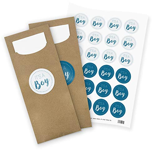 itenga Motiv It's a Boy Dunkelblau für Jungen Gast Geschenk Geburt Taufe 1. Geburtstag (24 Bestecktaschen inkl. Serviette + Motivsticker)