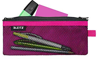 Leitz WOW Mäppchen mit 2 Fächern, Leichtläufiger Reißverschluss, Abwaschbar, Ideales Nylon-Stifteetui, Größe M, 21 x 8,5 cm, Pink, 40120023