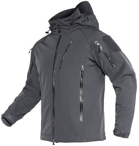 TACVASEN Herren Softshell Jacke Gefütterte Atmungsaktiv Bike Angeljacke Fleece Mulitaschen Warm Winterjacke (XL, Dunkelgrau)