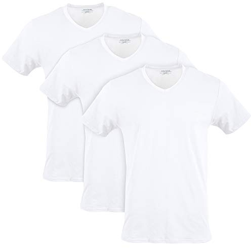 GILDAN Men's Cotton Stretch T-shirts, Multipack Underwear, Artic White (V-neck 3-pack), M UK