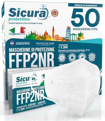 50 Mascherine FFP2 Made in Italy Certificate CE SICURA EN 149:2001+A1:2009 | BFE ≥99% Mascherina Produzione italiana e Sanificata