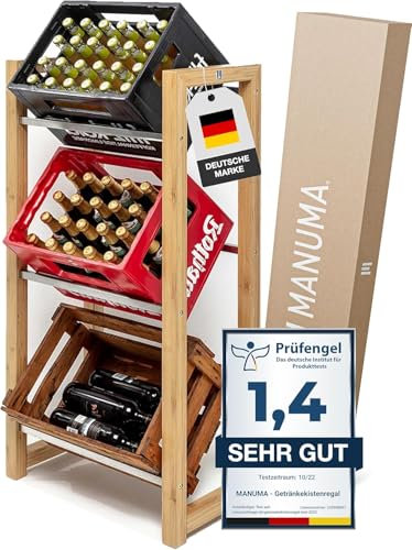 MANUMA® Das Original Getränkekistenregal Holz - Besonders Stabil und Platzsparend - Getränkeregal - Getränkekistenregal 3 Kisten - Kistenregal - Lagerregal für Getränke - Bierkisten Regal