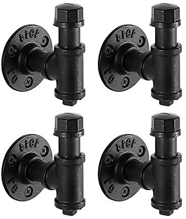 KES Kleiderhaken Garderobenhaken Handtuchhaken Schwarz Vintage Wandmontage | 4 Stück Industrial Wandhaken zum Schrauben Für Badezimmer und Küche, BRH500-BK-P4