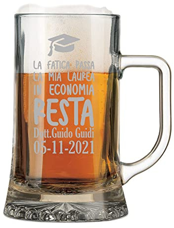 fashwork Boccale da birra 50 cl Laurea Regalo Laurea PERSONALIZZA Nome, data e facoltà La fatica passa, la mia laurea resta